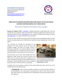 For Immediate Release Omix-Ada to Showcase Jeeps