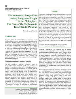 The Case of the Tagbanua in Tara Islands, Palawan