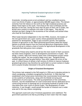 Improving Traditional Grassland Agriculture in Sudan* Bret Wallach