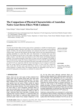 The Comparison of Physical Characteristics of Anatolian Native Goat Down Fibers with Cashmere