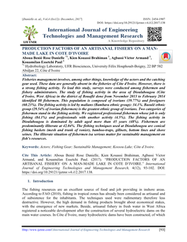 Production Factors of an Artisanal Fishery on a Man