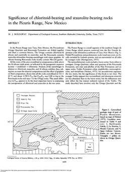 Significance of Chloritoid-Bearing and Staurolite-Bearing Rocks in the Picuris Range, New Mexico