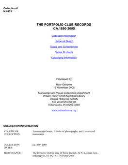 The Portfolio Club Records, Ca. 1890-2005