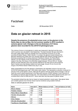 Factsheet Data on Glacier Retreat 2015