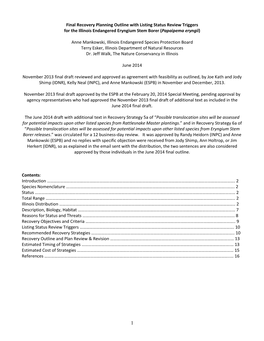 Recovery Outline with Status Review Triggers for Eryngium Stem Borer