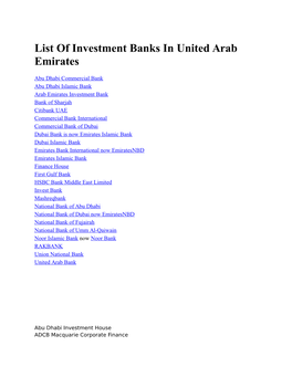 List of Investment Banks in United Arab Emirates