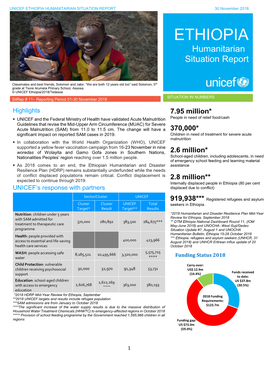 ETHIOPIA HUMANITARIAN SITUATION REPORT 30 November 2018