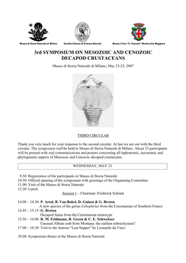 3Rd SYMPOSIUM on MESOZOIC and CENOZOIC DECAPOD CRUSTACEANS