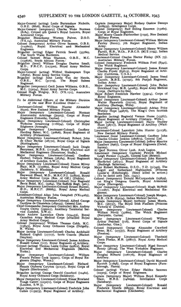 SUPPLEMENT to the LONDON GAZETTE, 14 OCTOBER, 1943 Major-General (Acting) Leslie Burtenshaw Nicholls, Captain (Temporary Major) Rodney Onslow Dennys O.B.E