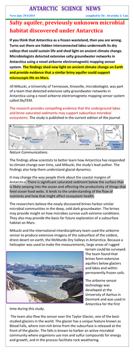 Salty Aquifer, Previously Unknown Microbial Habitat Discovered Under Antarctica