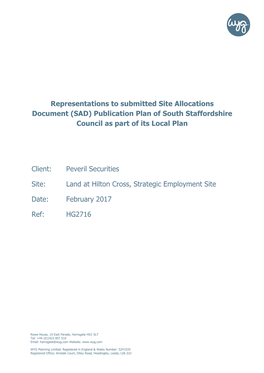 Representations to Submitted Site Allocations Document (SAD) Publication Plan of South Staffordshire Council As Part of Its Local Plan