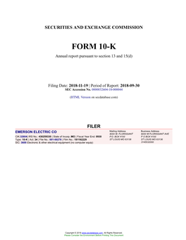 EMERSON ELECTRIC CO Form 10-K Annual Report Filed 2018-11-19