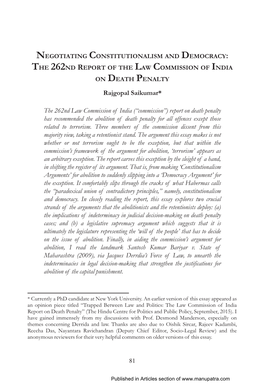 (“Commission”) Report on Death Penalty Has Recommended the Abolition of Death Penalty for All Offences Except Those Related to Terrorism