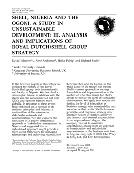 Iii. Analysis and Implications of Royal Dutch/Shell Group Strategy