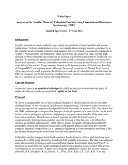 White Paper Analysis of the 'Conflict Minerals' Columbite-Tantalite Using