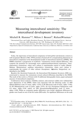 Measuring Intercultural Sensitivity: the Intercultural Development Inventory