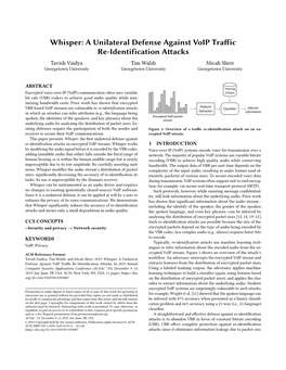 Whisper: a Unilateral Defense Against Voip Traffic Re-Identification Attacks