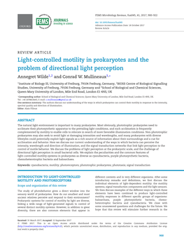 Light-Controlled Motility in Prokaryotes and the Problem of Directional Light Perception Annegret Wilde1,2 and Conrad W