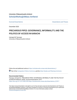 Precarious Pipes: Governance, Informality, and the Politics of Access in Karachi