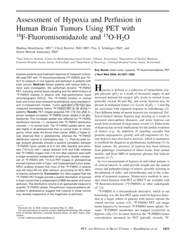 Assessment of Hypoxia and Perfusion in Human Brain Tumors Using PET with 18 15 F-Fluoromisonidazole and O-H2O