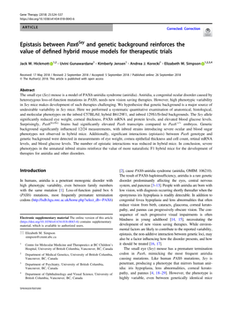 Epistasis Between Pax6sey and Genetic Background Reinforces the Value of Defined Hybrid Mouse Models for Therapeutic Trials