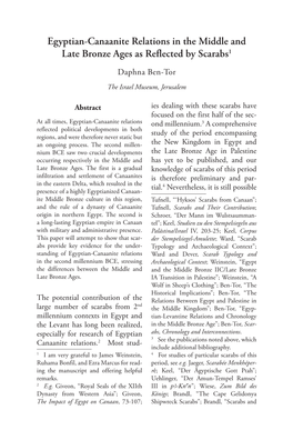 Egyptian Canaanite Relations in the Middle and Late Bronze Ages As Reflected by Scarabs1