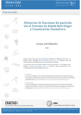 Obtencion De Funciones De Partición Vía El Teorema De Atiyah-Bott-Singer Y Cuantización Geométrica