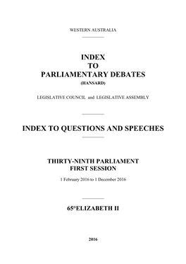 Index to Parliamentary Debates Index to Questions