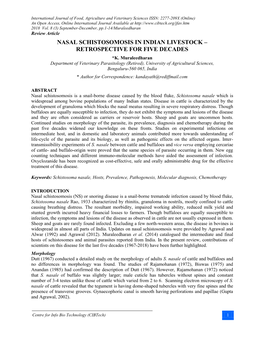 Nasal Schistosomosis in Indian Livestock – Retrospective for Five Decades *K