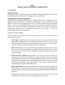 Part I Potential Areas for Investment in Kwimba District