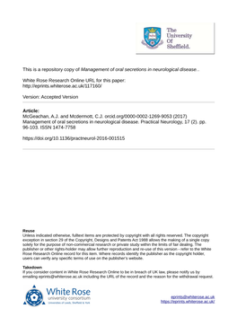 Management of Oral Secretions in Neurological Disease