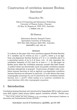 Construction of Correlation Immune Boolean Functions*