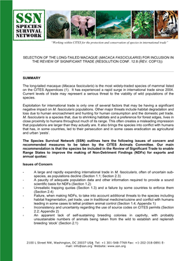 Inclusion of Macaca Fascicularis in the Review of Significant Trade