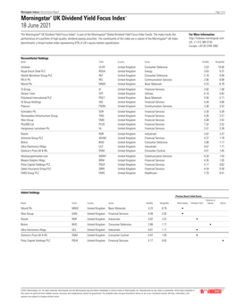 Morningstar® UK Dividend Yield Focus Indexsm 18 June 2021