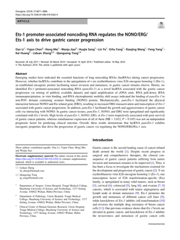 Ets-1 Promoter-Associated Noncoding RNA Regulates the NONO/ERG/Ets-1 Axis to Drive Gastric Cancer