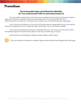 Recommended Apps and Interactive Websites for Your Activconnect OPS-G and Activconnect G