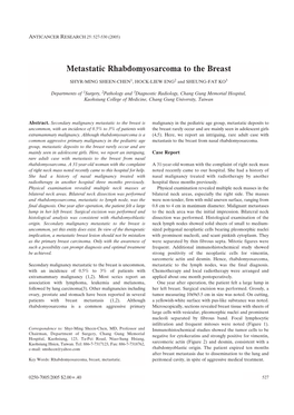 Metastatic Rhabdomyosarcoma to the Breast