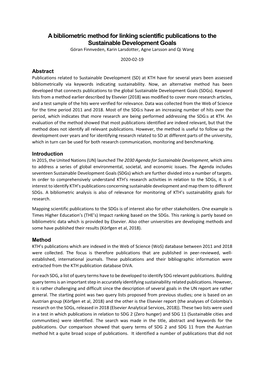 A Bibliometric Method for Linking Scientific Publications to the Sustainable Development Goals Göran Finnveden, Karin Larsdotter, Agne Larsson and Qi Wang