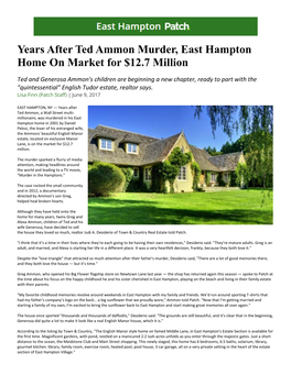 Years After Ted Ammon Murder, East Hampton Home on Market for $12.7 Million