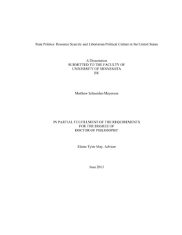 Peak Politics: Resource Scarcity and Libertarian Political Culture in the United States