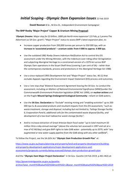 Initial Scoping - Olympic Dam Expansion Issues 22 Feb 2019