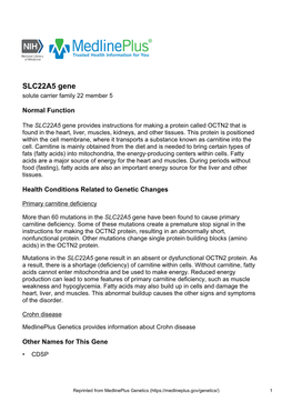 SLC22A5 Gene Solute Carrier Family 22 Member 5