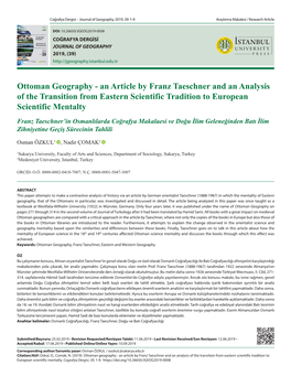 Ottoman Geography - an Article by Franz Taeschner and an Analysis of the Transition from Eastern Scientific Tradition to European Scientific Mentalty