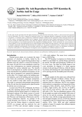 Lignitic Fly Ash Byproducts from TPP Kostolac-B, Serbia and Its Usage