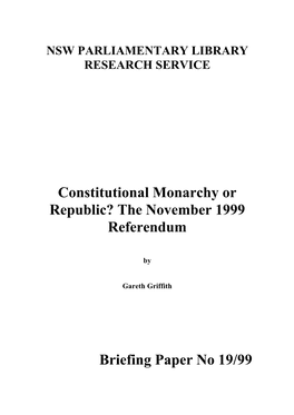 Constitutional Monarchy Or Republic? the November 1999 Referendum
