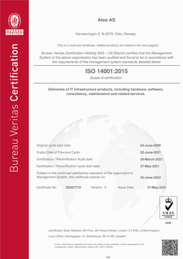 ISO 14001:2015 Scope of Certification