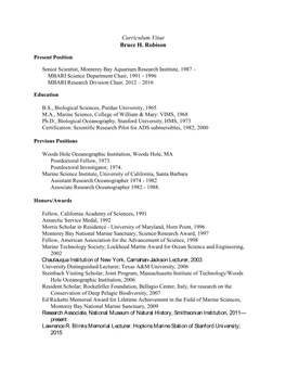 Curriculum Vitae Bruce H. Robison