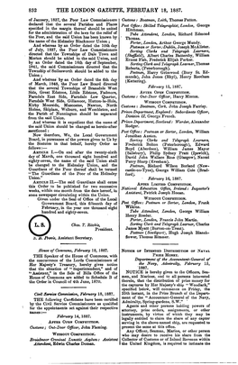 THE LONDON GAZETTE, FEBRUARY 18, 1887. of January, 1837, the Poor Law Commissioners Customs: Boatman, Leith, Thomas Patton