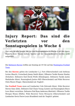 Injury Report: Das Sind Die Verletzten Vor Den Sonntagsspielen in Woche 4