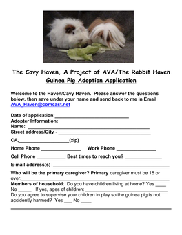 The Cavy Haven, a Project of AVA/The Rabbit Haven Guinea Pig Adoption Application